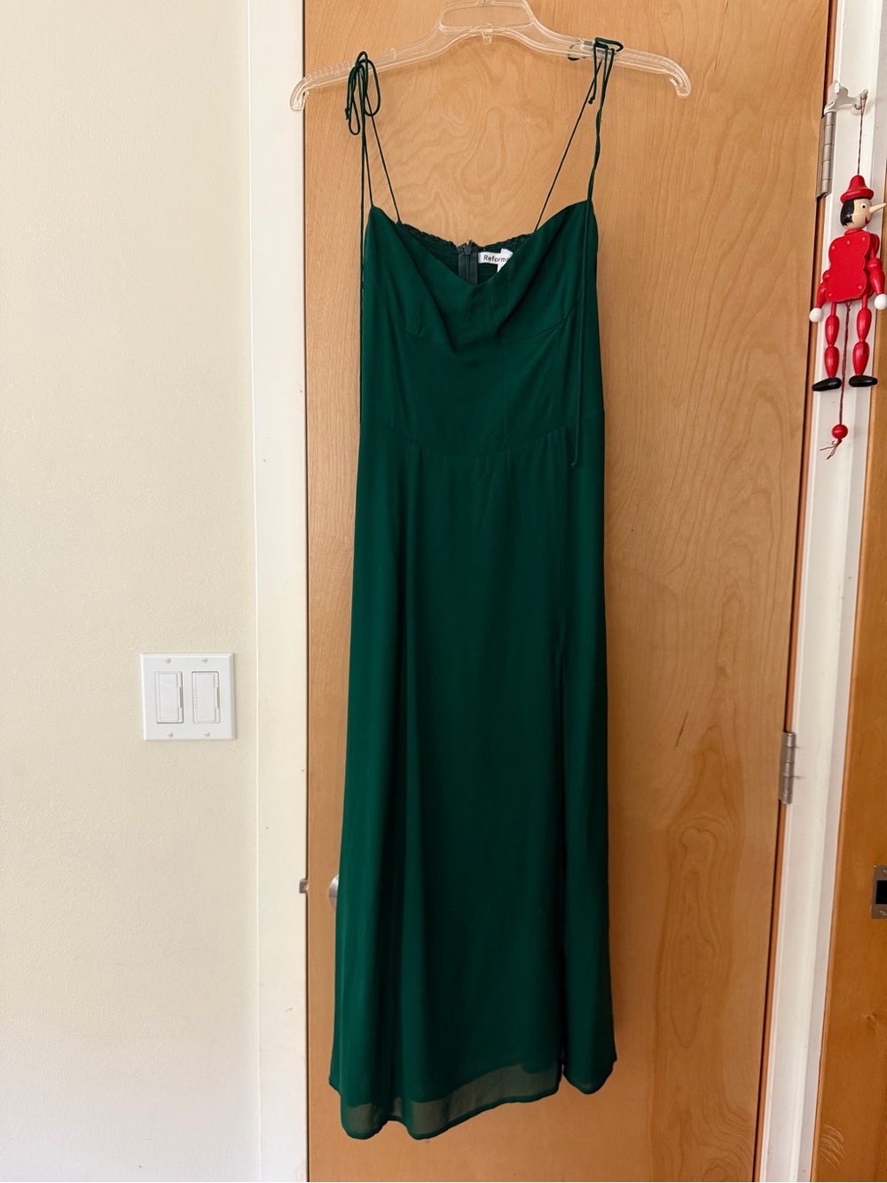 Reformation Juliette  Emerald Green Maxi Slip Dress with Tie Straps